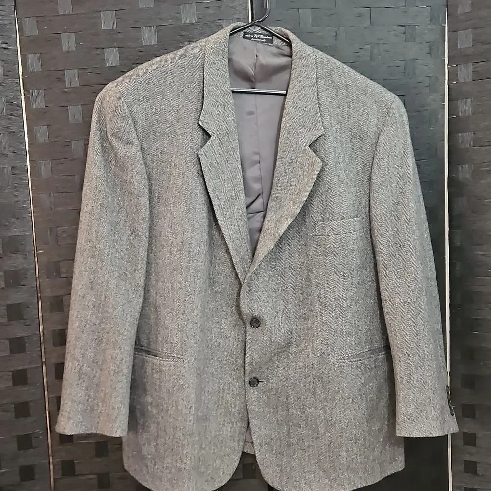 Gianfranco Ruffini Men's Camel Hair Gray Herringbone Blazer 52R